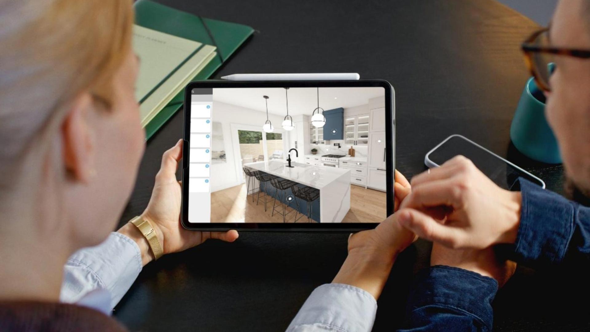 Couple looking at a kitchen visualizer